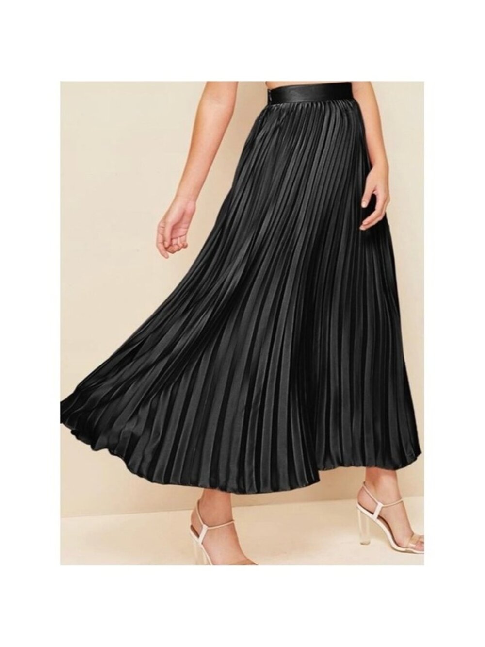 Black Pleated Maxi Skirt left slit size large